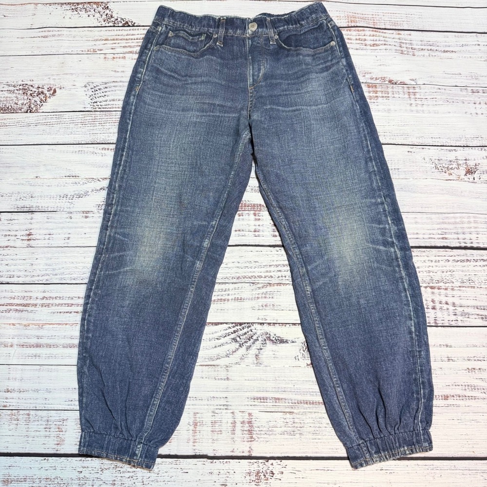 Rag & Bone Miramar Jogger Pants Large Denim Print Cotton Terry Blue